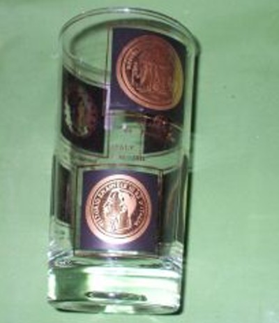 World Coin Images on Drinking Glasses